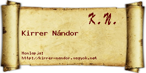 Kirrer Nándor névjegykártya