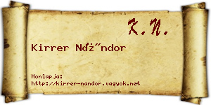 Kirrer Nándor névjegykártya